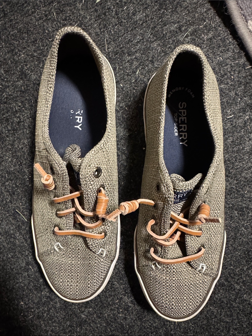 Sperry Olive Canvas Low-Top Sneakers with Tan Laces